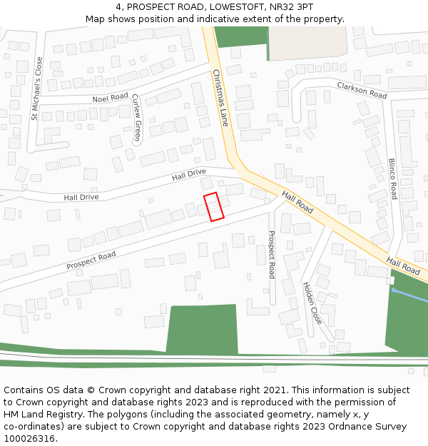 4, PROSPECT ROAD, LOWESTOFT, NR32 3PT: Location map and indicative extent of plot