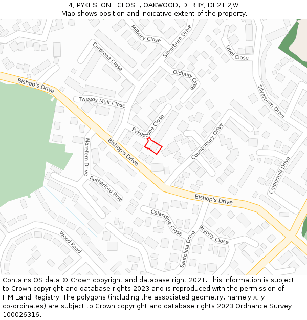 4, PYKESTONE CLOSE, OAKWOOD, DERBY, DE21 2JW: Location map and indicative extent of plot