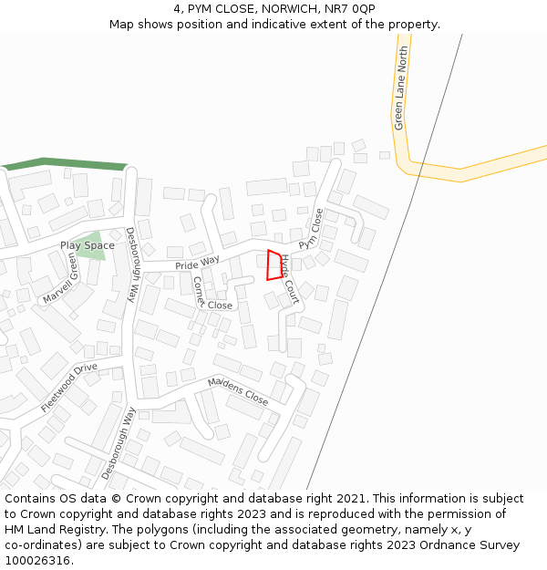 4, PYM CLOSE, NORWICH, NR7 0QP: Location map and indicative extent of plot