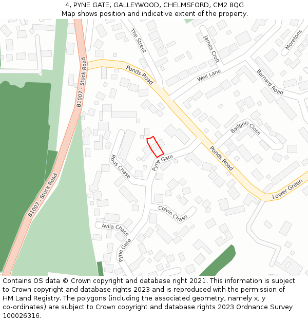 4, PYNE GATE, GALLEYWOOD, CHELMSFORD, CM2 8QG: Location map and indicative extent of plot