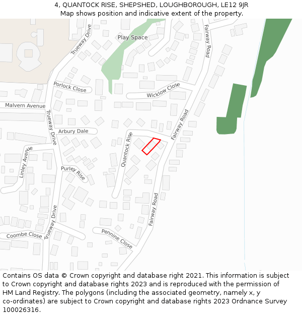 4, QUANTOCK RISE, SHEPSHED, LOUGHBOROUGH, LE12 9JR: Location map and indicative extent of plot