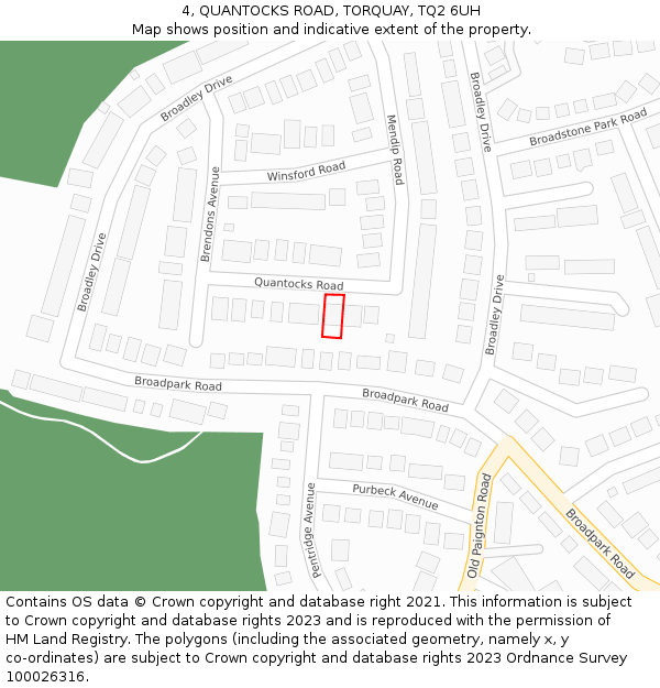 4, QUANTOCKS ROAD, TORQUAY, TQ2 6UH: Location map and indicative extent of plot