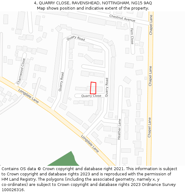 4, QUARRY CLOSE, RAVENSHEAD, NOTTINGHAM, NG15 9AQ: Location map and indicative extent of plot