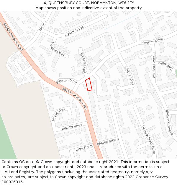 4, QUEENSBURY COURT, NORMANTON, WF6 1TY: Location map and indicative extent of plot