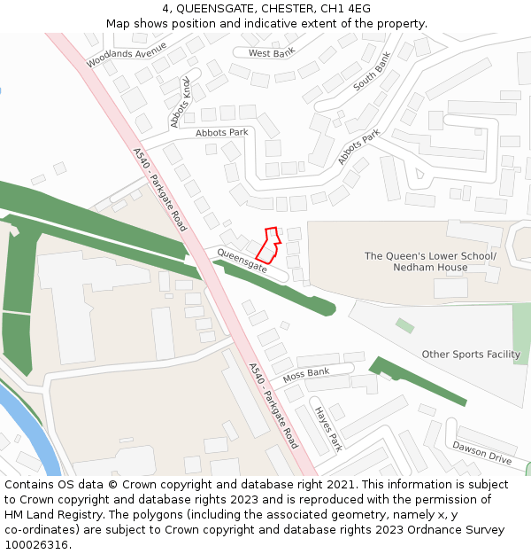 4, QUEENSGATE, CHESTER, CH1 4EG: Location map and indicative extent of plot