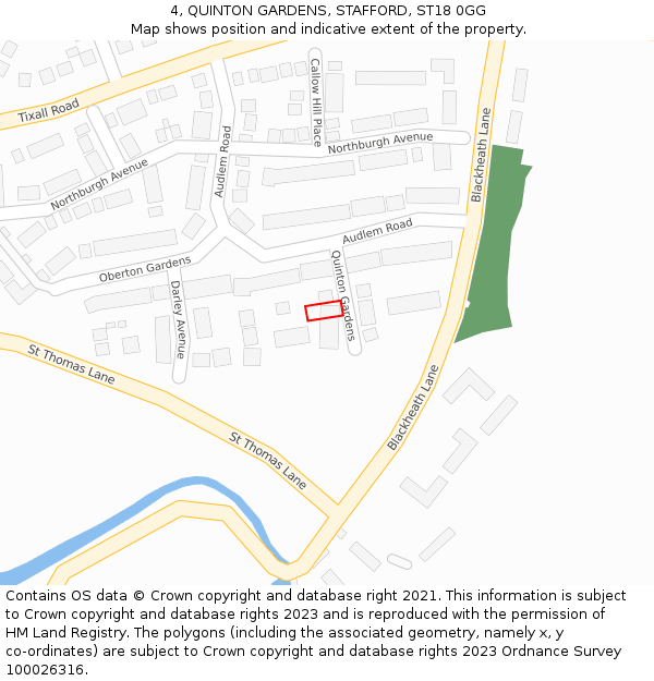 4, QUINTON GARDENS, STAFFORD, ST18 0GG: Location map and indicative extent of plot
