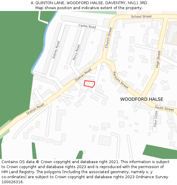 4, QUINTON LANE, WOODFORD HALSE, DAVENTRY, NN11 3RD: Location map and indicative extent of plot