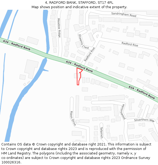 4, RADFORD BANK, STAFFORD, ST17 4PL: Location map and indicative extent of plot