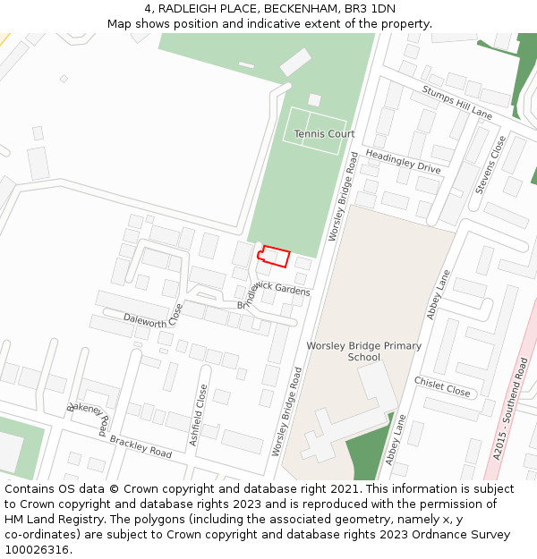 4, RADLEIGH PLACE, BECKENHAM, BR3 1DN: Location map and indicative extent of plot