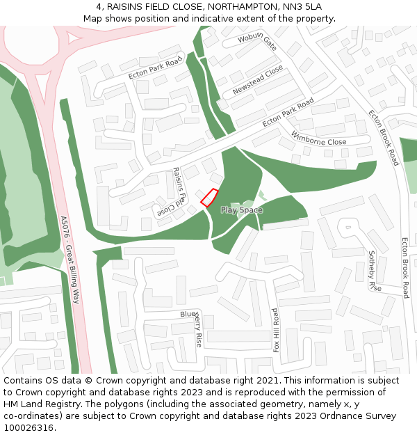 4, RAISINS FIELD CLOSE, NORTHAMPTON, NN3 5LA: Location map and indicative extent of plot