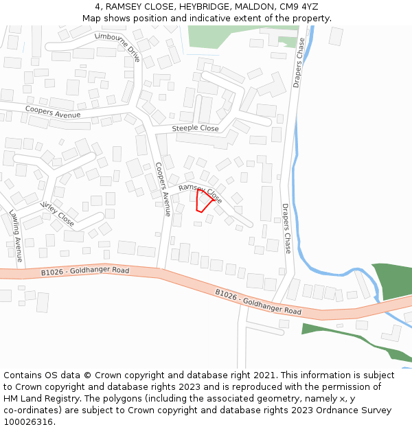 4, RAMSEY CLOSE, HEYBRIDGE, MALDON, CM9 4YZ: Location map and indicative extent of plot