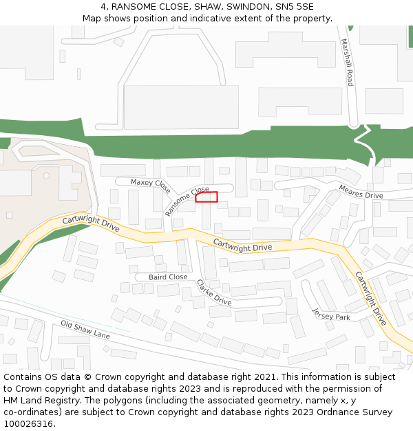 4, RANSOME CLOSE, SHAW, SWINDON, SN5 5SE: Location map and indicative extent of plot