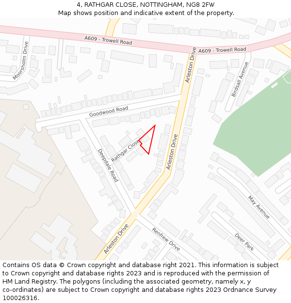 4, RATHGAR CLOSE, NOTTINGHAM, NG8 2FW: Location map and indicative extent of plot
