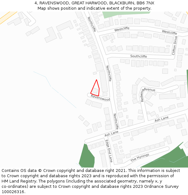 4, RAVENSWOOD, GREAT HARWOOD, BLACKBURN, BB6 7NX: Location map and indicative extent of plot