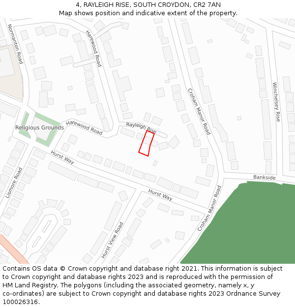 4, RAYLEIGH RISE, SOUTH CROYDON, CR2 7AN: Location map and indicative extent of plot