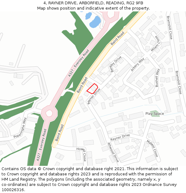 4, RAYNER DRIVE, ARBORFIELD, READING, RG2 9FB: Location map and indicative extent of plot