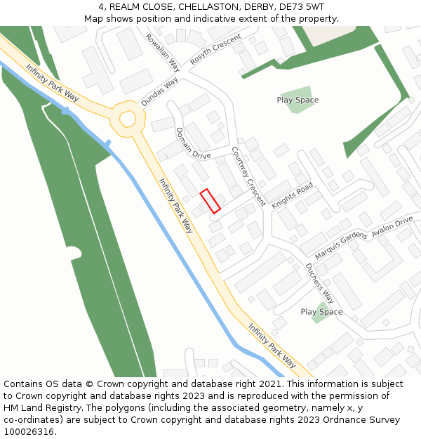 4, REALM CLOSE, CHELLASTON, DERBY, DE73 5WT: Location map and indicative extent of plot