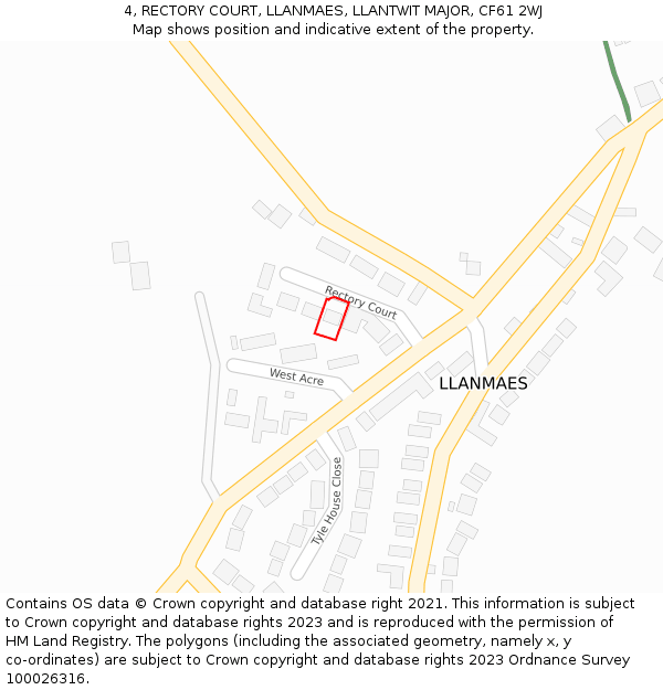 4, RECTORY COURT, LLANMAES, LLANTWIT MAJOR, CF61 2WJ: Location map and indicative extent of plot