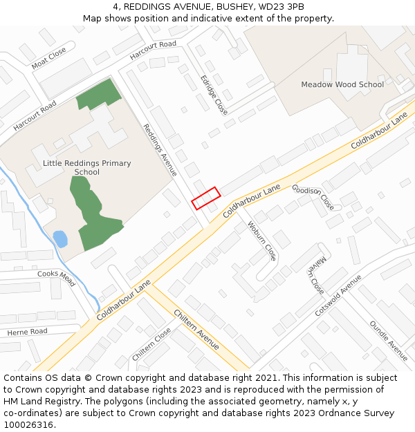 4, REDDINGS AVENUE, BUSHEY, WD23 3PB: Location map and indicative extent of plot
