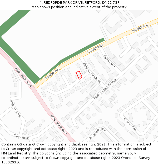 4, REDFORDE PARK DRIVE, RETFORD, DN22 7GF: Location map and indicative extent of plot
