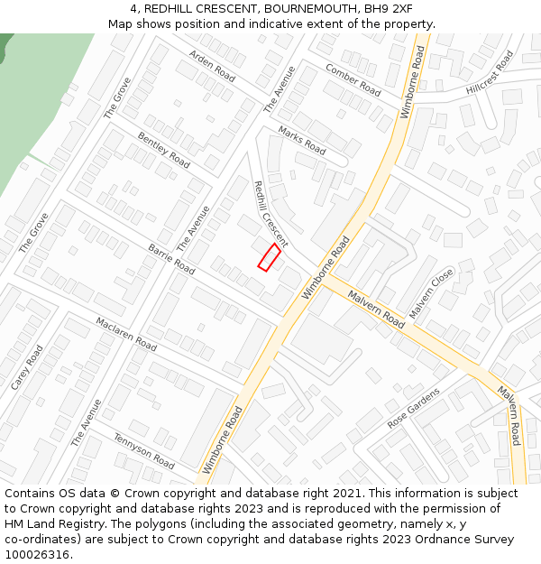 4, REDHILL CRESCENT, BOURNEMOUTH, BH9 2XF: Location map and indicative extent of plot