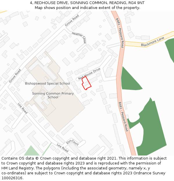 4, REDHOUSE DRIVE, SONNING COMMON, READING, RG4 9NT: Location map and indicative extent of plot