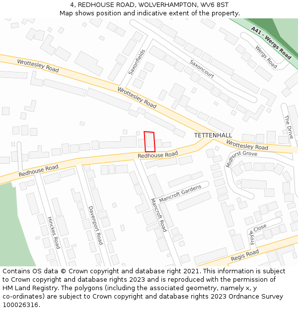 4, REDHOUSE ROAD, WOLVERHAMPTON, WV6 8ST: Location map and indicative extent of plot