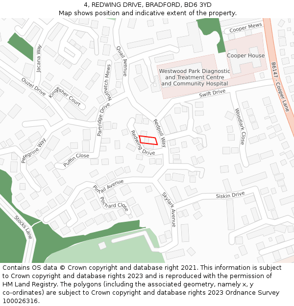 4, REDWING DRIVE, BRADFORD, BD6 3YD: Location map and indicative extent of plot