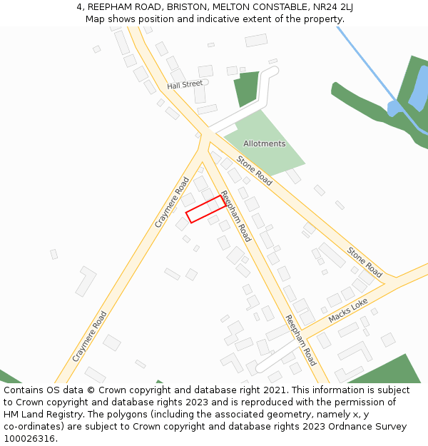 4, REEPHAM ROAD, BRISTON, MELTON CONSTABLE, NR24 2LJ: Location map and indicative extent of plot