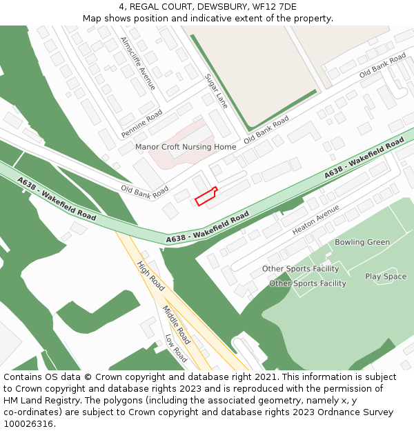 4, REGAL COURT, DEWSBURY, WF12 7DE: Location map and indicative extent of plot