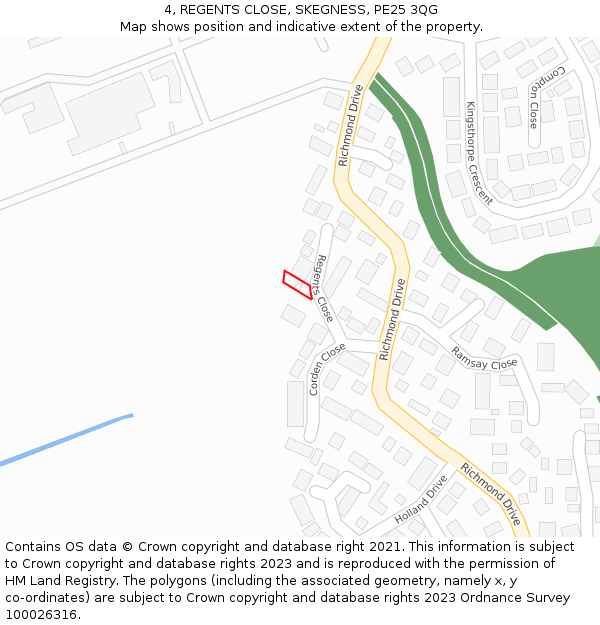4, REGENTS CLOSE, SKEGNESS, PE25 3QG: Location map and indicative extent of plot