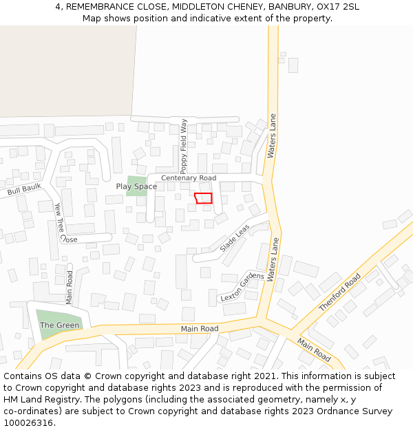 4, REMEMBRANCE CLOSE, MIDDLETON CHENEY, BANBURY, OX17 2SL: Location map and indicative extent of plot