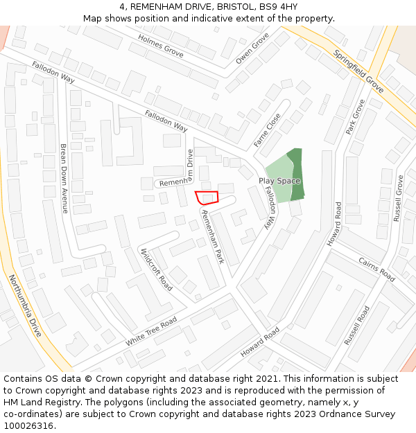 4, REMENHAM DRIVE, BRISTOL, BS9 4HY: Location map and indicative extent of plot