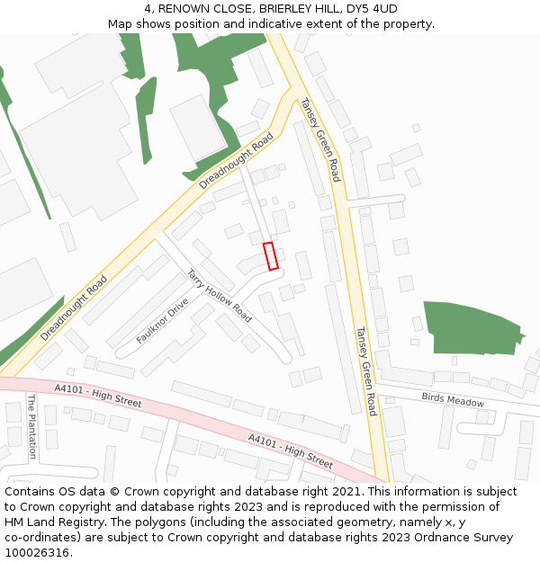4, RENOWN CLOSE, BRIERLEY HILL, DY5 4UD: Location map and indicative extent of plot
