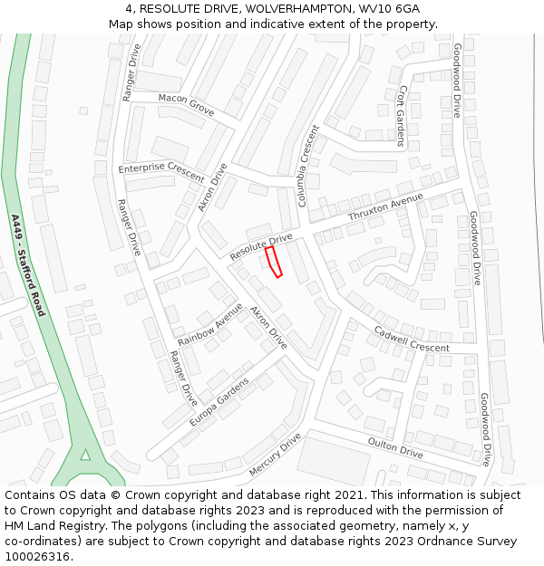 4, RESOLUTE DRIVE, WOLVERHAMPTON, WV10 6GA: Location map and indicative extent of plot