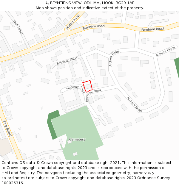 4, REYNTIENS VIEW, ODIHAM, HOOK, RG29 1AF: Location map and indicative extent of plot