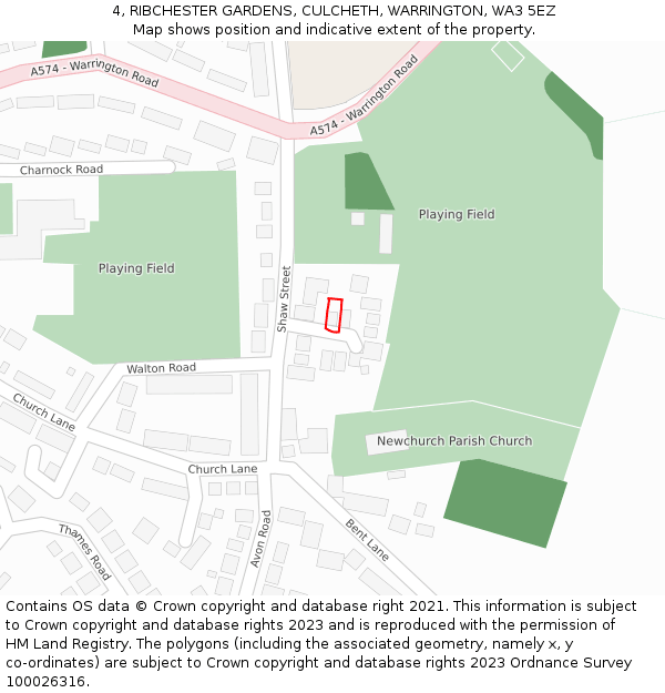 4, RIBCHESTER GARDENS, CULCHETH, WARRINGTON, WA3 5EZ: Location map and indicative extent of plot