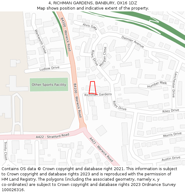 4, RICHMAN GARDENS, BANBURY, OX16 1DZ: Location map and indicative extent of plot