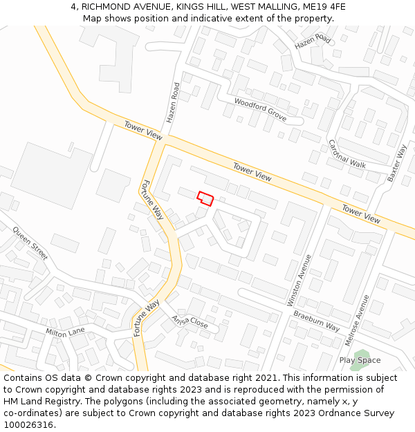 4, RICHMOND AVENUE, KINGS HILL, WEST MALLING, ME19 4FE: Location map and indicative extent of plot