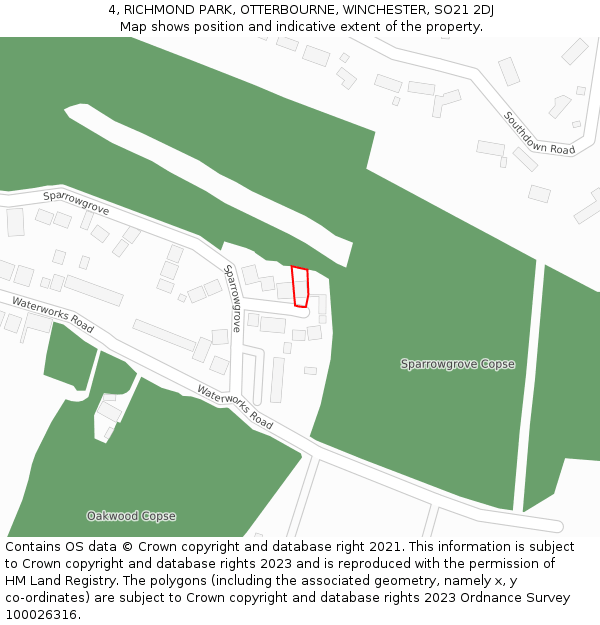 4, RICHMOND PARK, OTTERBOURNE, WINCHESTER, SO21 2DJ: Location map and indicative extent of plot