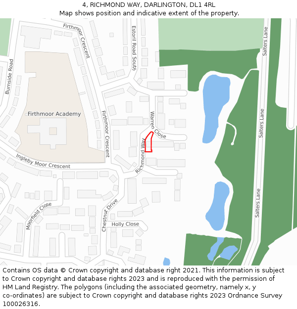 4, RICHMOND WAY, DARLINGTON, DL1 4RL: Location map and indicative extent of plot