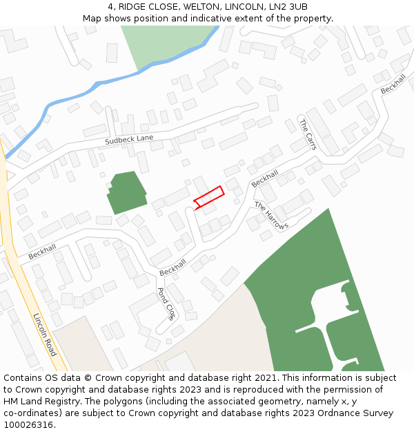 4, RIDGE CLOSE, WELTON, LINCOLN, LN2 3UB: Location map and indicative extent of plot