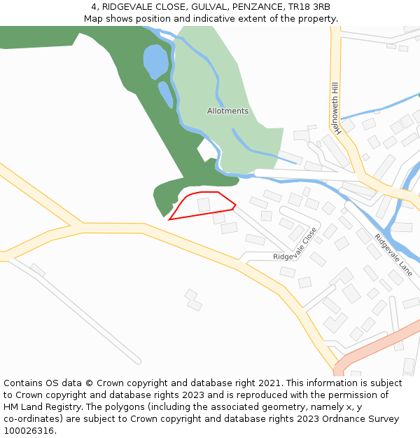 4, RIDGEVALE CLOSE, GULVAL, PENZANCE, TR18 3RB: Location map and indicative extent of plot