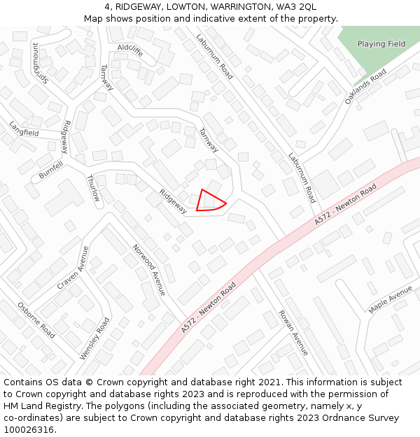 4, RIDGEWAY, LOWTON, WARRINGTON, WA3 2QL: Location map and indicative extent of plot