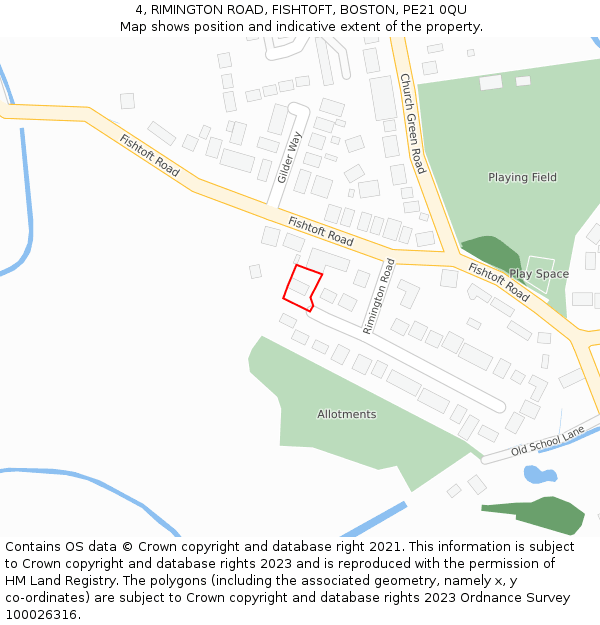 4, RIMINGTON ROAD, FISHTOFT, BOSTON, PE21 0QU: Location map and indicative extent of plot
