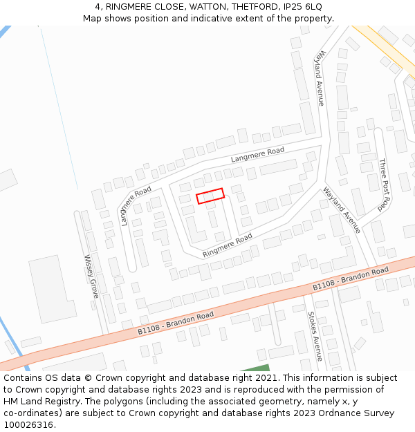4, RINGMERE CLOSE, WATTON, THETFORD, IP25 6LQ: Location map and indicative extent of plot