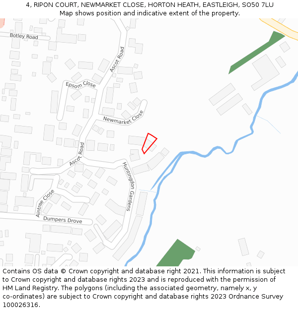 4, RIPON COURT, NEWMARKET CLOSE, HORTON HEATH, EASTLEIGH, SO50 7LU: Location map and indicative extent of plot