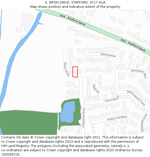 4, RIPON DRIVE, STAFFORD, ST17 4UA: Location map and indicative extent of plot