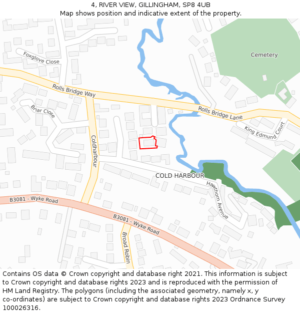 4, RIVER VIEW, GILLINGHAM, SP8 4UB: Location map and indicative extent of plot