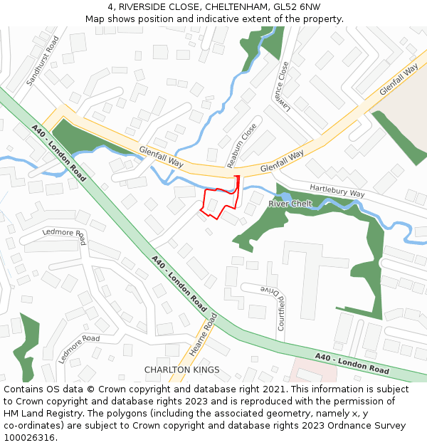 4, RIVERSIDE CLOSE, CHELTENHAM, GL52 6NW: Location map and indicative extent of plot